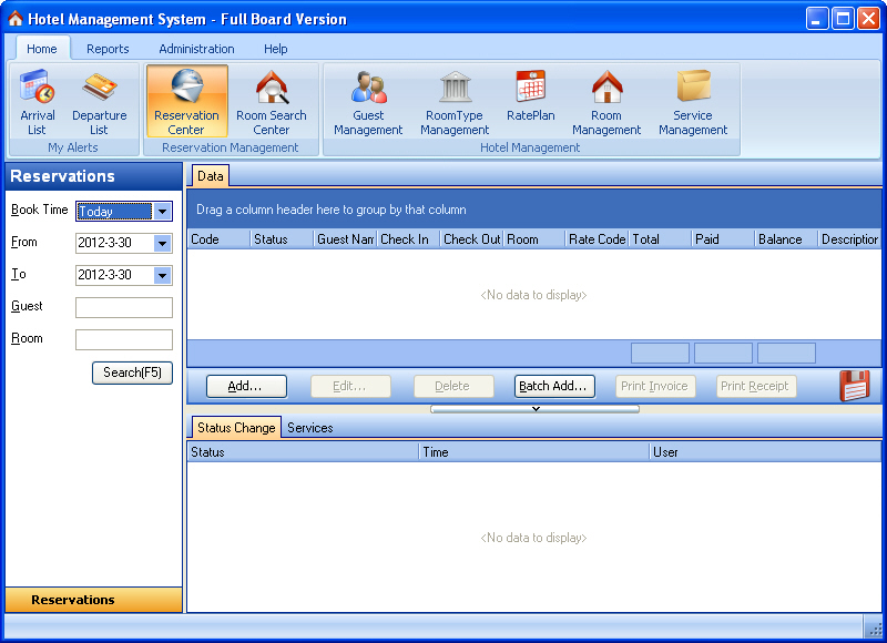 Hotel Management System - Full Board Version Reservation Management Screenshot