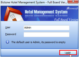 Log in As Admin to Bistone Hotel Management System Full Board Version